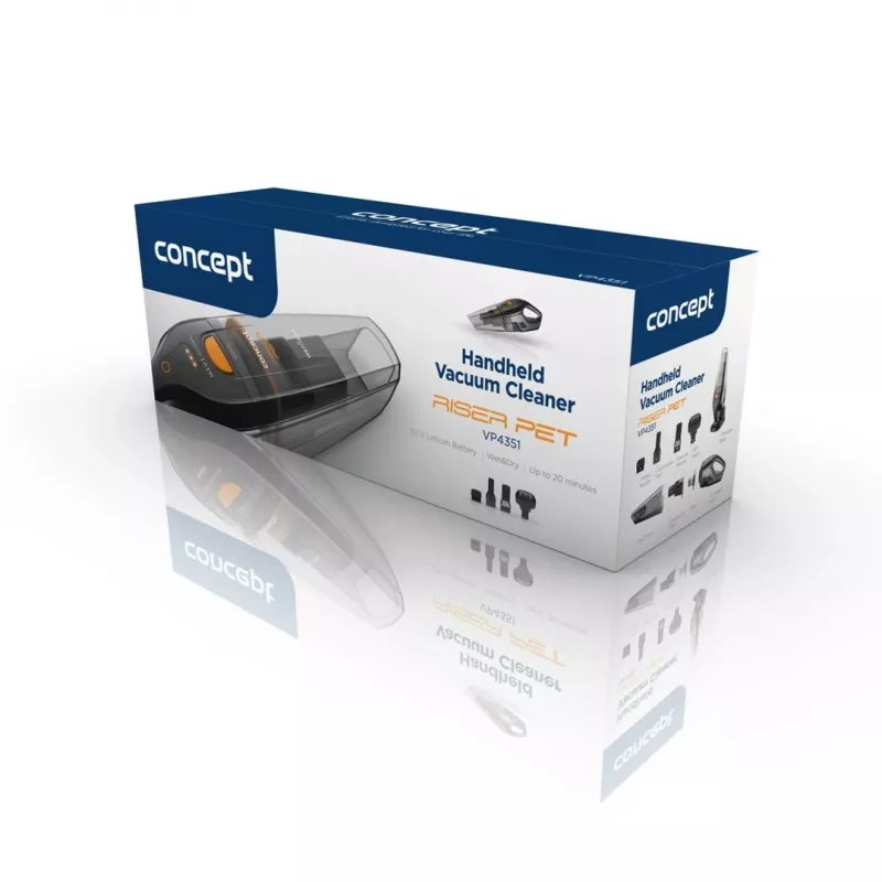 Rokas putekļsūcējs Concept VP4351 — sausā un mitrā tīrīšana, bez maisiņa, HEPA12, 0,5 l, 11,1 V baterija, 20 min, 1,08 kg