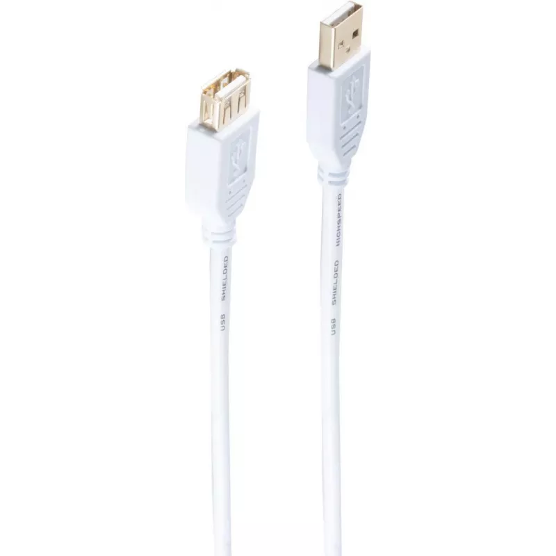 shiverpeaks ®-BASIC-S--USB pagarinātāja kabelis, A tipa spraudnis uz A tipa ligzdu, HIGH SPEED, zeltīti kontakti, USB 2.0, balts, 1,8 m (BS77122-W)