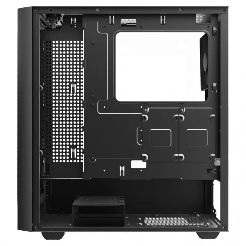 PC korpuss SAVIO Noctis Flow — Cube Mini‑ITX/Micro‑ATX/ATX, 3x120mm priekšā, 1x120mm aizmugurē, 2x3.5 collu + 3x2.5 collu sloti, rūdīts stikls