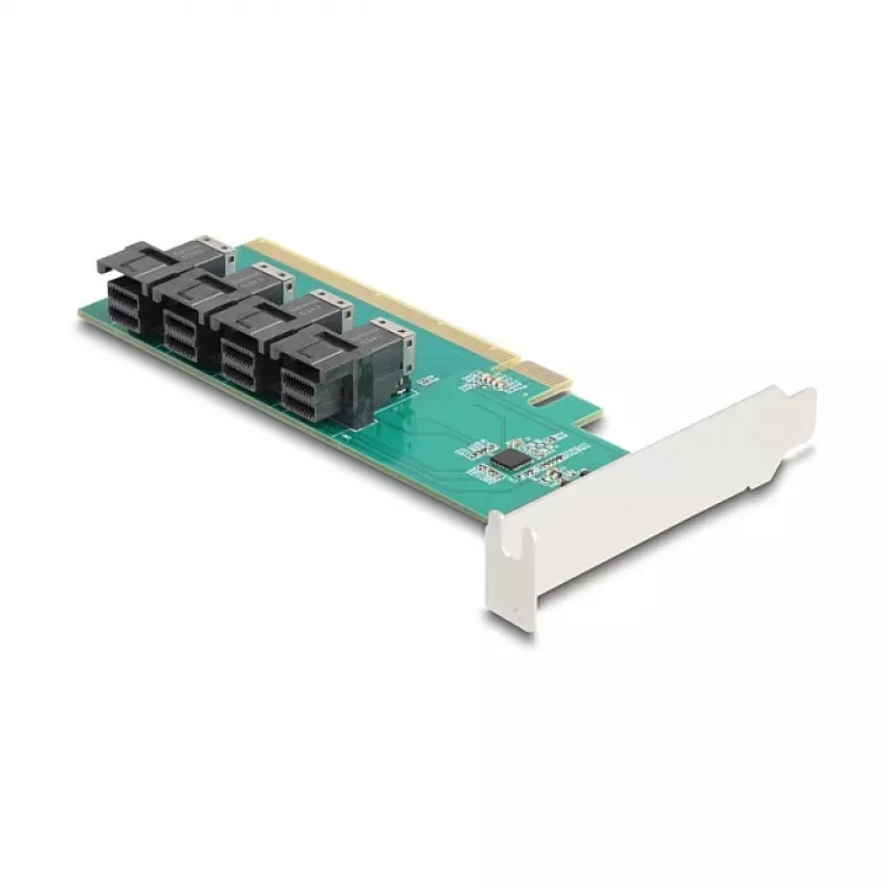 DELOCK PCIe x16 bifurkācijas karte uz 4× iekšēju SFF-8643 NVMe, zema profila