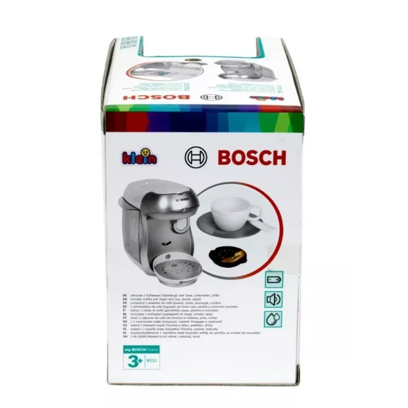 Kafijas automāts KLEIN Bosch Tassimo 9231 – rotaļu kafijas automāts, sudraba krāsā, bērnu lomu spēlei