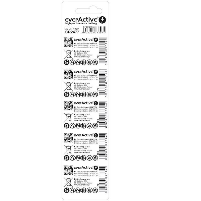 Litija baterija everActive CR2477 - blisterī 5 gab.