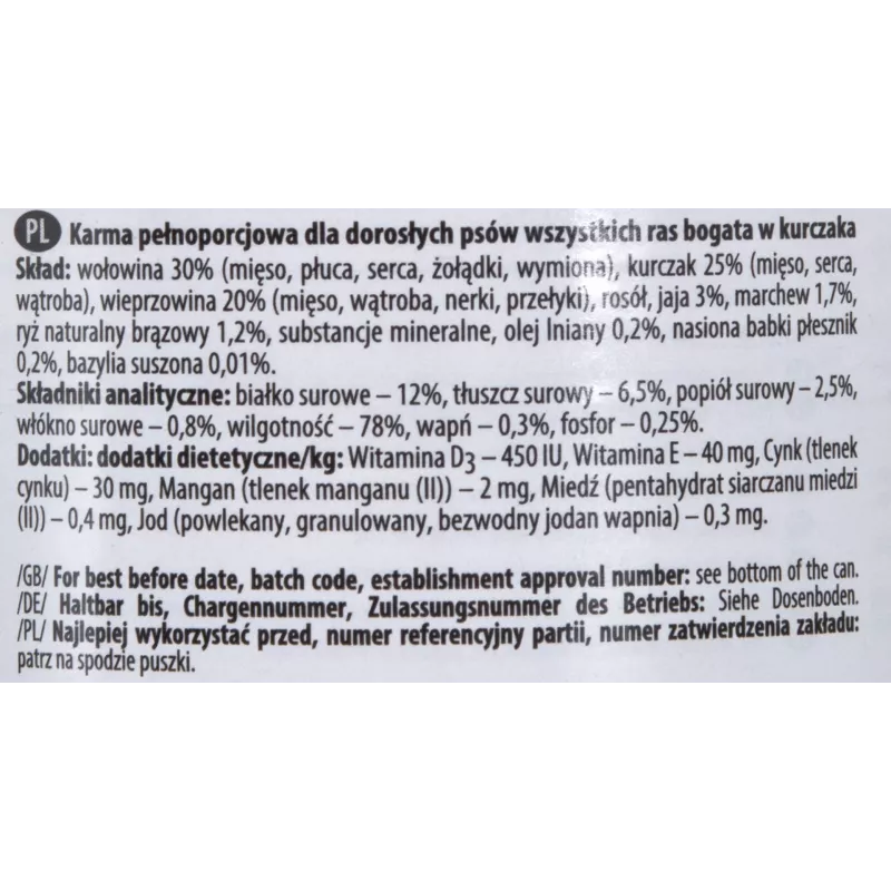 Mitrā suņu barība Dolina Noteci Premium pieaugušiem suņiem liellopu gaļa vistas gaļa cūkgaļa 400 g, bez lipekļa, bez konservantiem