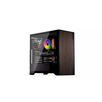 Datora korpuss KRUX Palum KRXD008 ATX melns — 2x3,5 collu nodalījumi, 2x2,5 collu nodalījumi, 2x120 mm ventilatori, GPU līdz 39,5 cm