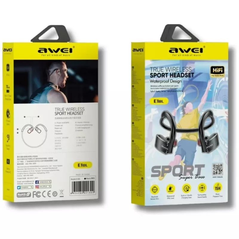 Bluetooth austiņas Awei E1BL sporta melnas