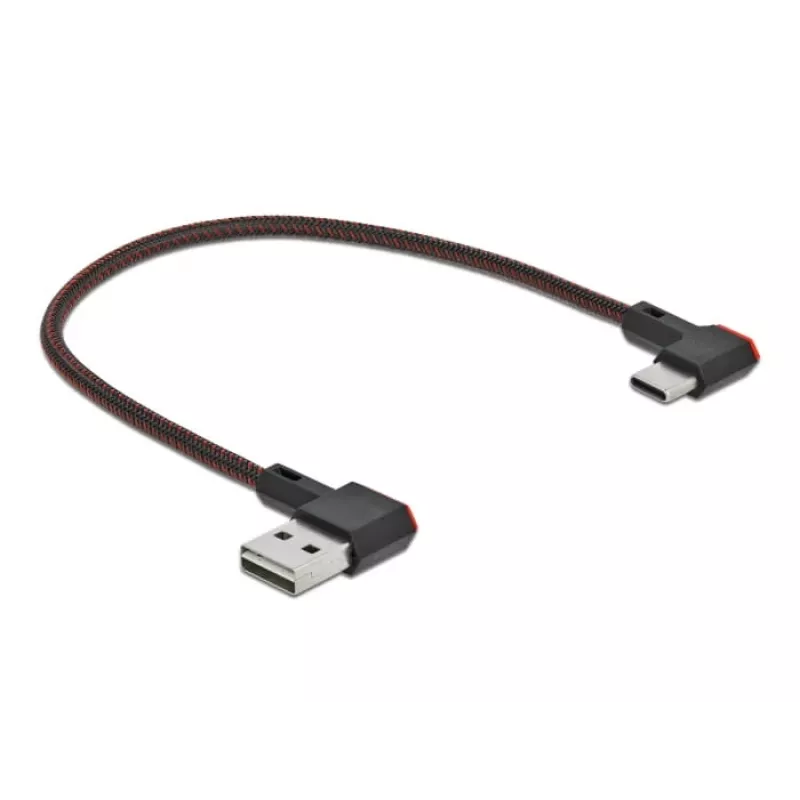 USB kabelis DeLOCK EASY-USB 2.0 Type-A vīr. – Type-C vīr. leņķveida 0,2 m melns