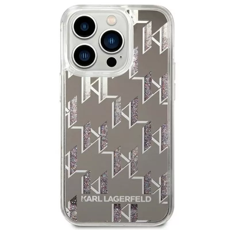 Karl Lagerfeld KLHCP14XLMNMS iPhone 14 Pro Max 6.7 cietais maciņš sudrabs / sudrabs Liquid Glitter Monogram