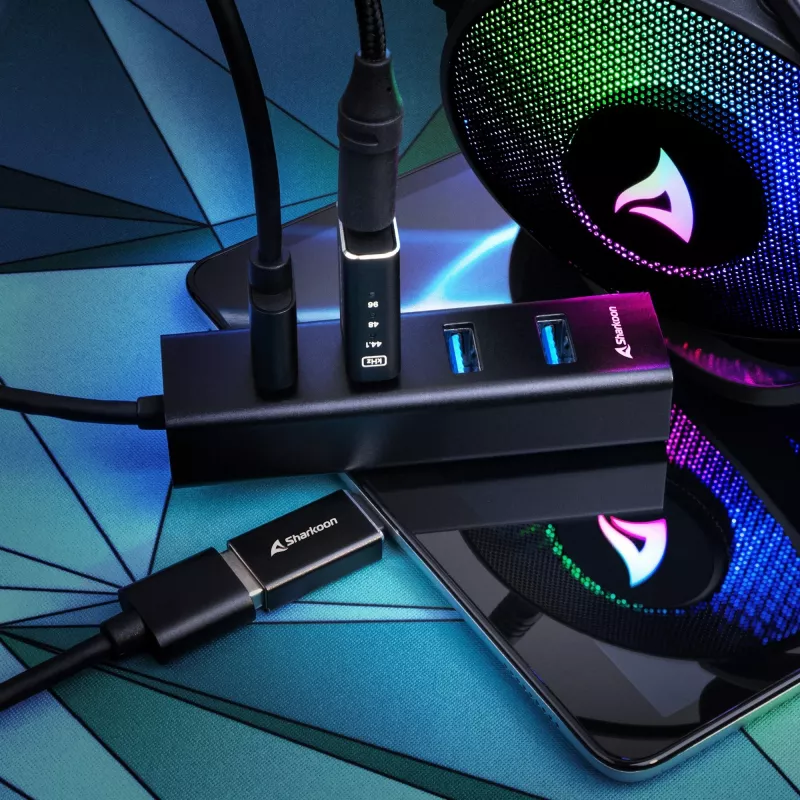 Sharkoon Saskarnes centrmezgls USB 3.2 Gen 1 (3.1 Gen 1) Type-C 5000 Mbit/s Melns