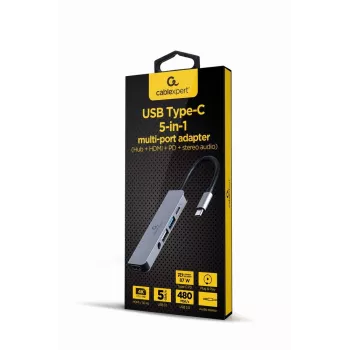 Gembird A-CM-COMBO5-02 klēpjdatora dokstacija/portu replikators Vadu USB 3.2 Gen 1 (3.1 Gen 1) Type-C Sudraba