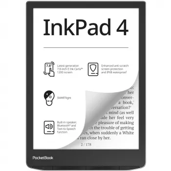PocketBook InkPad 4 - 19,8 cm (7,8) - E Ink Carta - 1404 x 1872 pikseļi - ACSM - AZW - AZW3 - CBR - CBZ - CHM - DOC - DOCX - DjVu - EPUB - EPUB DRM - FB2 - FB2.ZIP - HTM - HTML - MOB
