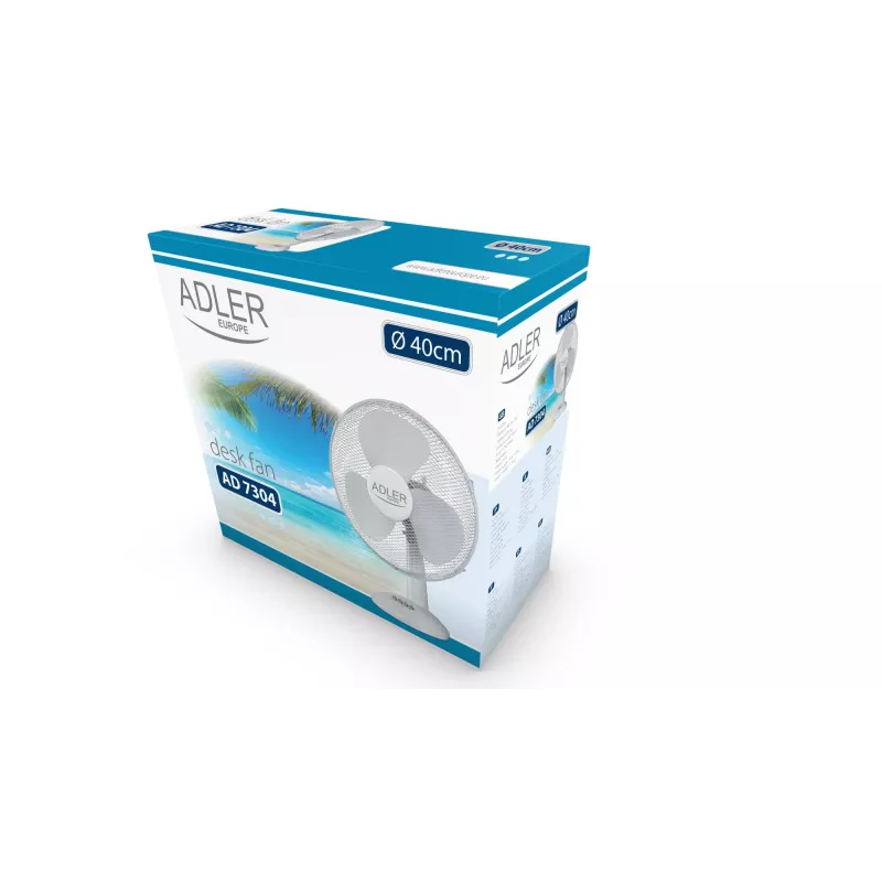 Adler | AD 7304 | Galda ventilators | Balts | Diametrs 40 cm | Ātrumu skaits 3 | Svārstības | 45 W | Nē