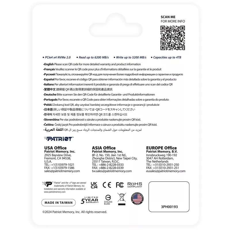 SSD disks Patriot 2TB M.2 PCIe Gen4 x4 NVMe 2.0 P400VP2TBM28H