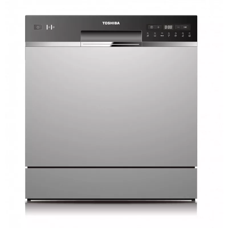 Iebūvējamā trauku mazgājamā mašīna Toshiba DW-08T2EE(S)-PL — 8 galda klājumi, F energoefektivitātes klase, 49 dB, 55×59×50 mm