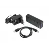 USB centrmezgls NATEC MANTIS USB 2.0 Type-B — 4x USB 3.2 Gen 1 Type-A porti, melns, 0,8 m kabelis, maiņstrāvas adapteris, barošanas slēdzis