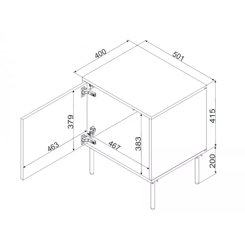 Cama INSERTO Naktsskapītis, 2 gab., 50x40x61.5 cm, melns + LED