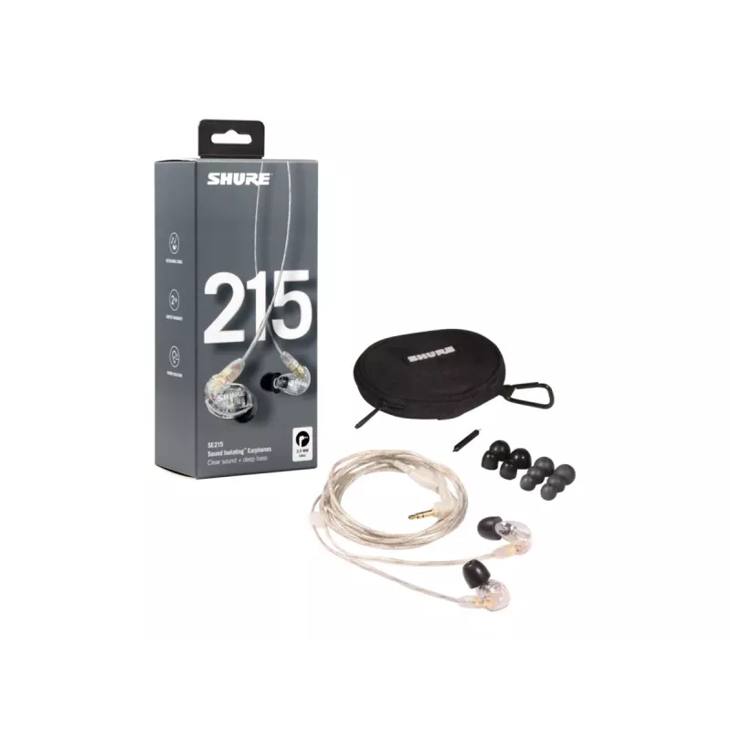 Shure SE215 Pro austiņas ar vadu, iekšējās, skatuves/studijas, caurspīdīgas