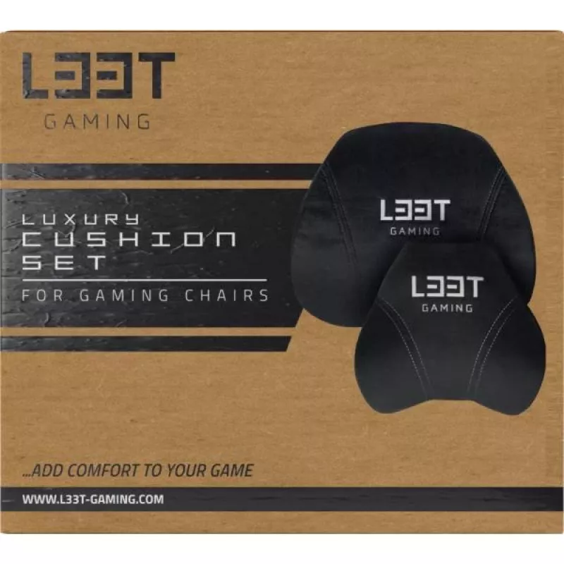 L33T Gaming 160382 Luksusa spēļu krēsla spilvenu komplekts, atmiņas putas, samts, īpaši mīksts, melns