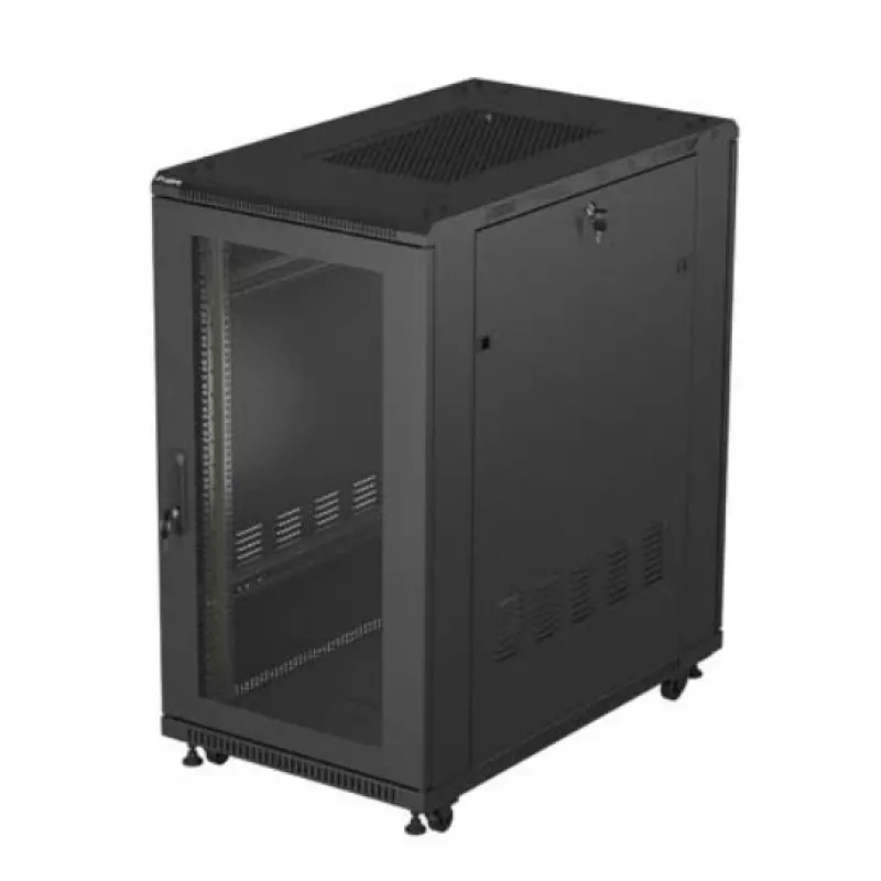 19 collu statīva skapis LANBERG FF01-6022-23B, 22U, 600×1000 mm, melns, perforētas durvis