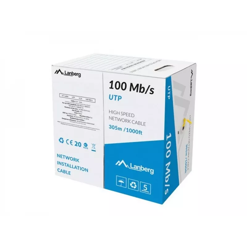 LANBERG tīkla kabelis LCU5-10CC-0305-Y U/UTP Cat5e 305 m, 24 AWG CCA, dzeltens