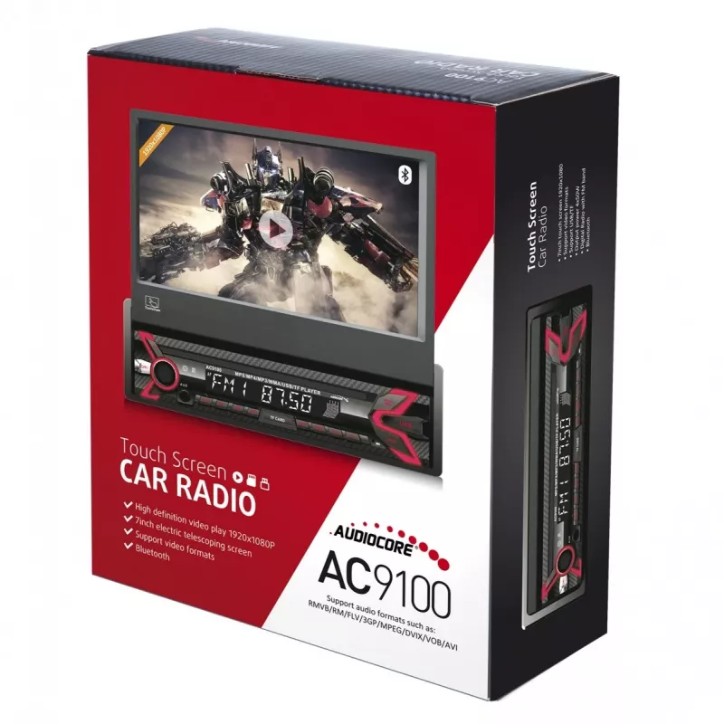 Audiocore AC9100 radio Auto Digitāls Melns, Sarkans