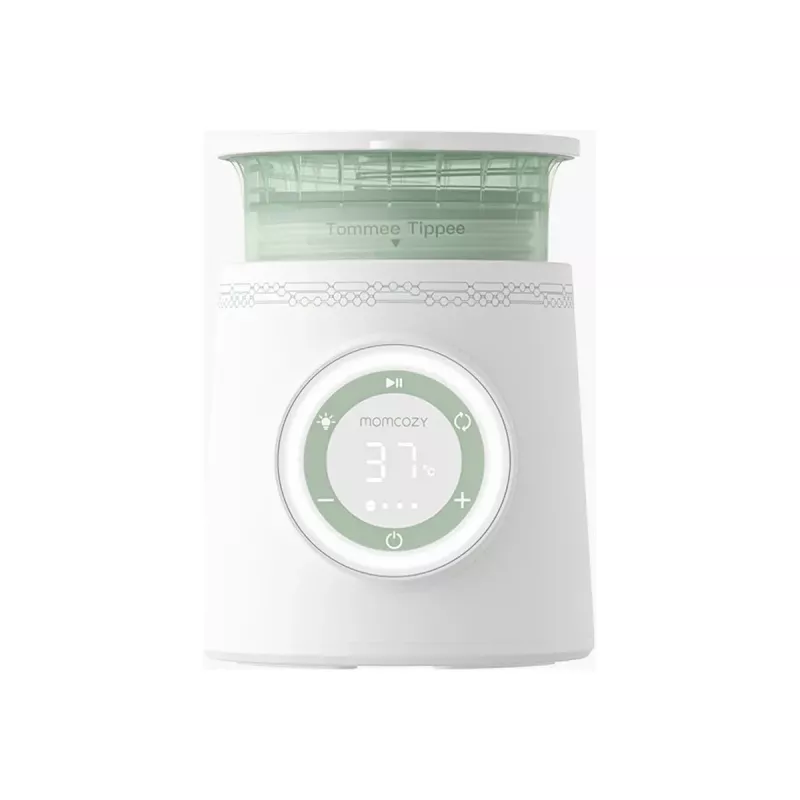 Pudeles sildītājs Momcozy MW003-WH12BA-A — ar bateriju, 80W, skārienjūtīga vadība, zaļš/caurspīdīgs/baltss