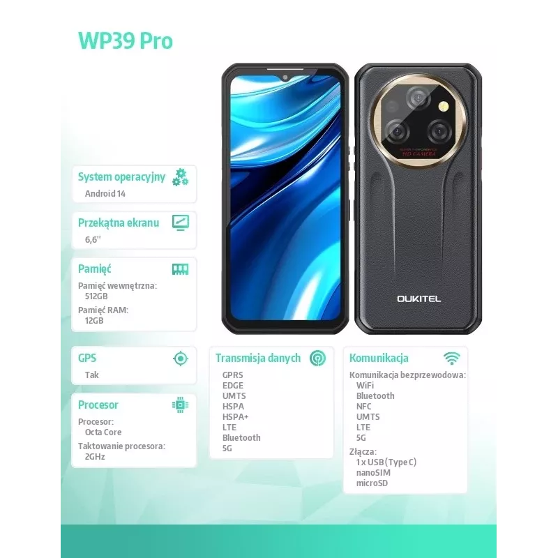 Viedtālrunis Oukitel WP39 Pro 12/512 11000mAh Zelts