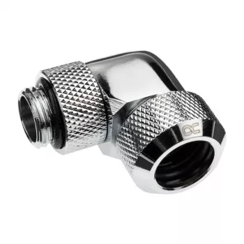 Alphacool Eiszapfen 13 mm cietās caurules ieskrūvējamais savienotājs 90° grozāms G1/4 — leņķa kompresijas savienotājs šķidruma dzesēšanas sistēmai — hroms