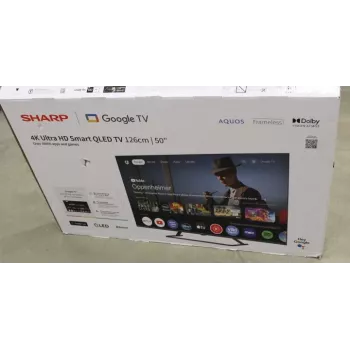 IZPĀRDOŠANA. Sharp 50HP6265E 50 collu (126 cm) QLED 4K Ultra HD Google TV, Dolby Vision, Dolby Atmos, centrālais statīvs | Sharp 50HP6265E | 50 | Smart TV | Google TV | UHD | Melns | BOJĀTS IEPAKOJUMS