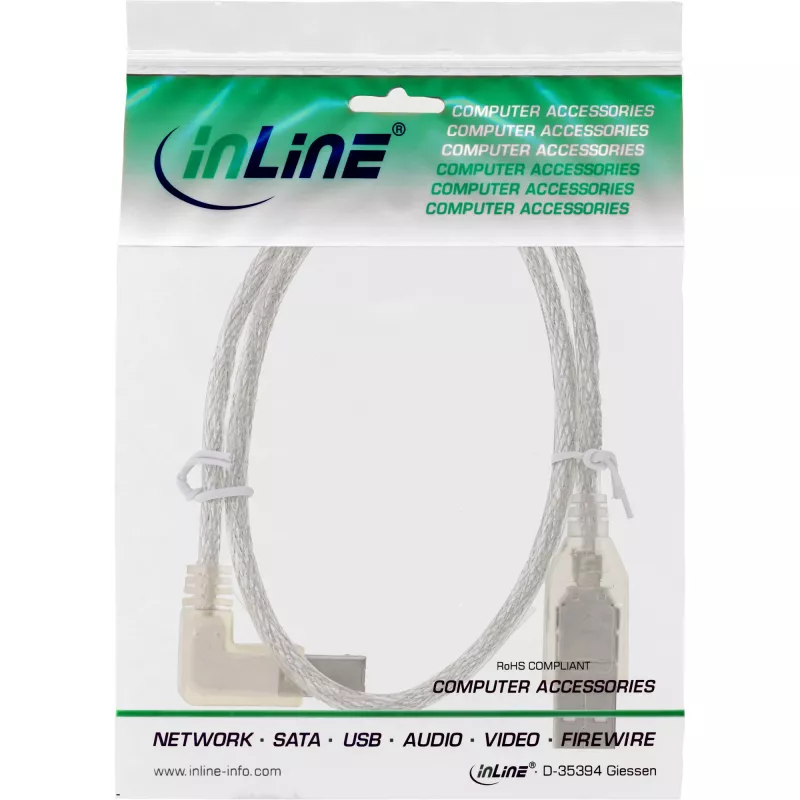 Microconnect USBAB5ANGLED-L USB kabelis USB 2.0 5 m USB A USB B Balts