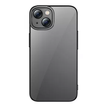 Baseus Glitter caurspīdīgs maciņš un rūdīta stikla komplekts iPhone 14 Plus (melns)