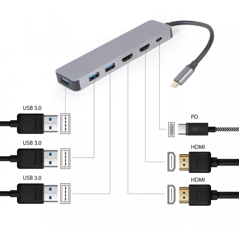 Gembird A-CM-COMBO3-03 USB Type-C 3-in-1 daudzportu adapteris (Hub + HDMI + PD)