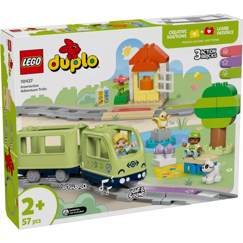 Rotaļu vilciena komplekts LEGO DUPLO Interaktīvais piedzīvojumu dzelzceļš 10427, 57 gab., 2 mini figūriņas, vecumam 2+