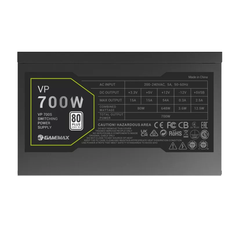 Gamemax barošanas bloks, 80 PLUS, standarta | VP 700S | 700 W