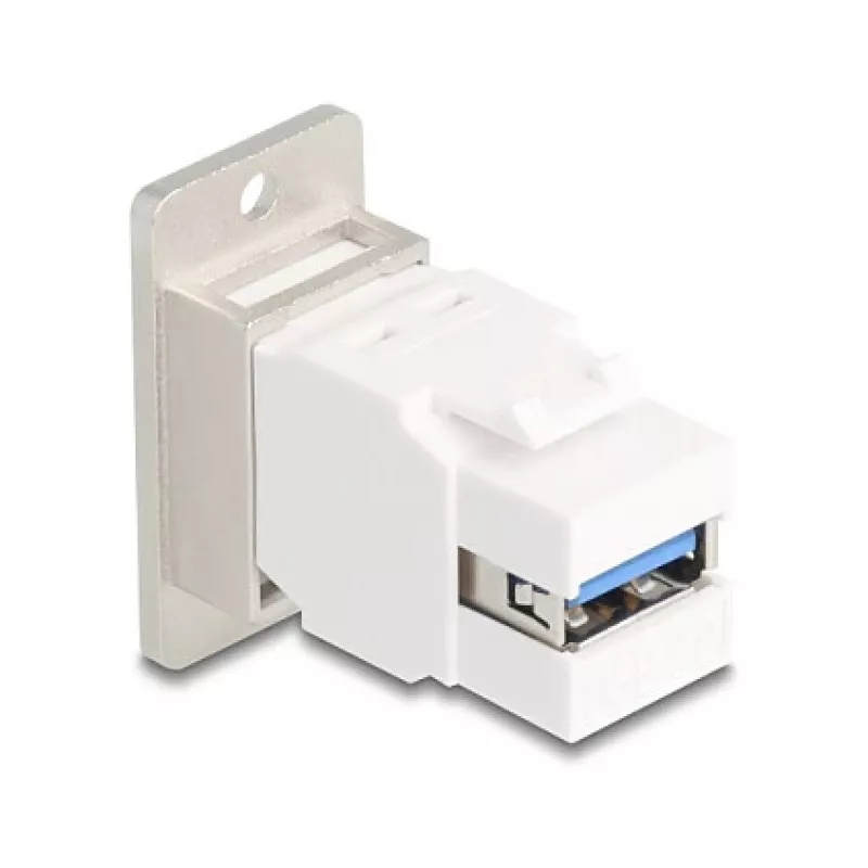 Keystone modulis DELOCK 67337 panelī montējams USB Type-B uz USB Type-A 5 Gbps, sudraba/balts