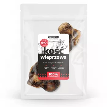 Suņu košļājamais kauls UNISZKI Pork Bone, viens gabals — cūkgaļas garša, 0–200 g, bez graudiem, pieaugušiem suņiem, zobu kopšanai