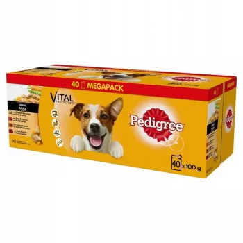 Slapjā suņu barība Pedigree Vital Protection Gravy 100 g paciņas, iepakojumā 40 gab., pieaugušiem suņiem, vistas garša, 82,5% mitrums