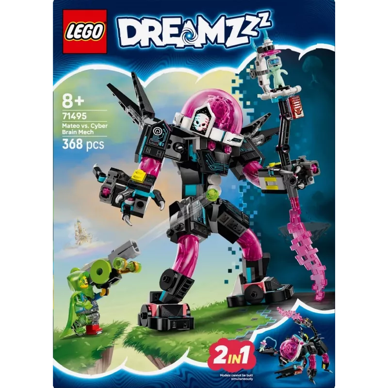 Konstruktoru rotaļlieta LEGO 71495 Mateo vs. Cyberbrain Mech — spēļu komplekts ar minifigūrām un būvējamu mehānisko robotu