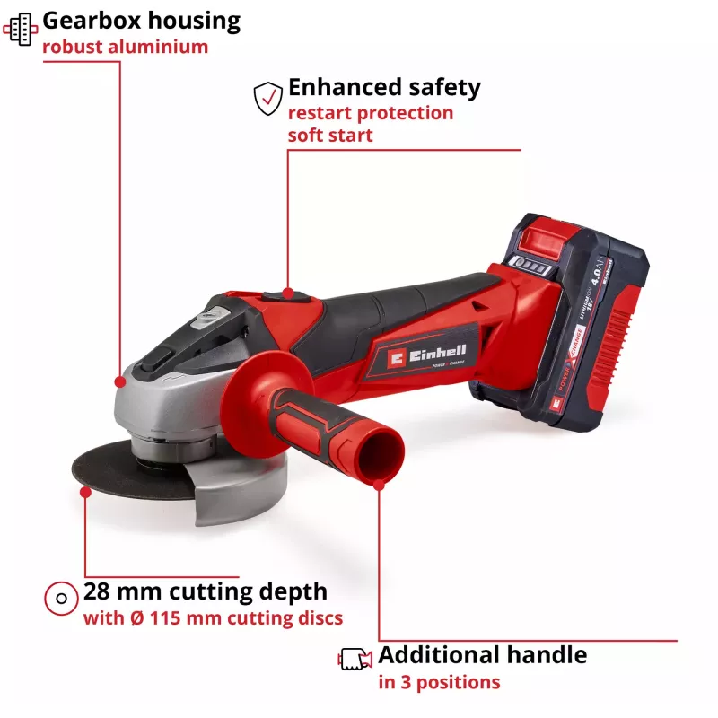 Leņķa slīpmašīna EINHELL TC-AG 18/115 Li 4Ah