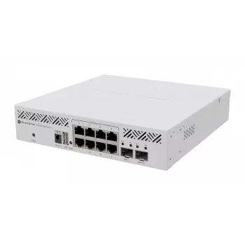 Pārvaldāms L3 slēdzis MikroTik CRS310-8G+2S+IN — 8× 2.5G RJ-45, 2× SFP+, PoE, 1U rack montāža, Balts