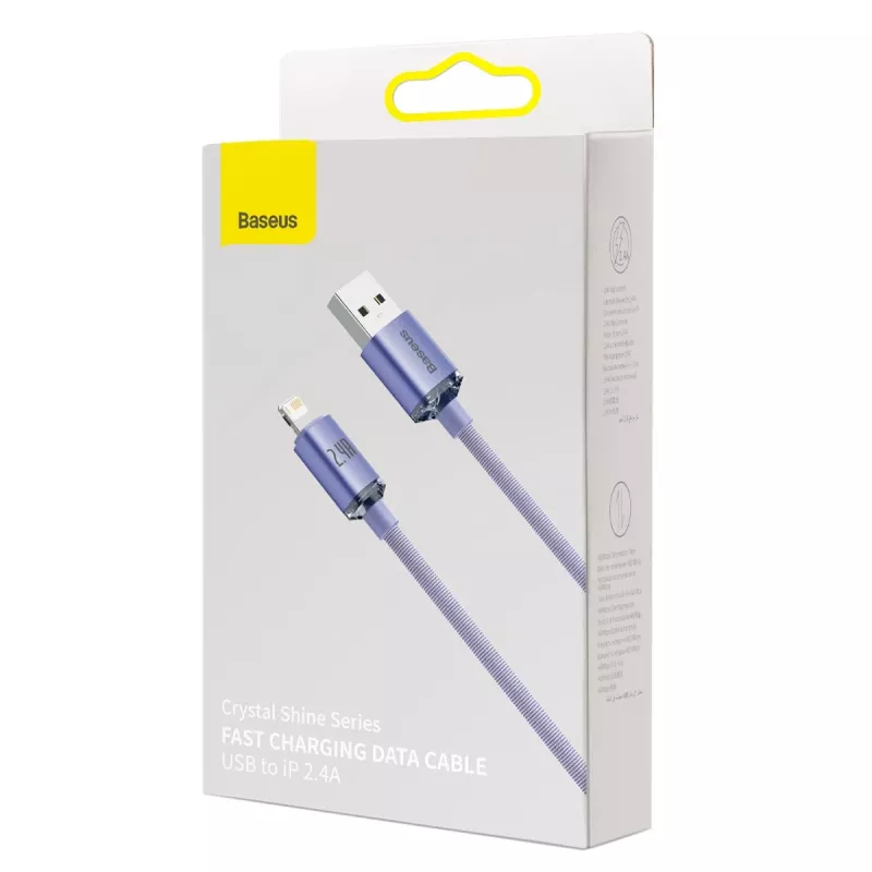 Baseus Crystal Shine kabelis USB uz Lightning, 2,4A, 2m (violets)