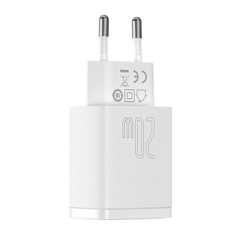 Sienas lādētājs Baseus Compact 1x USB-A + 1x USB-C 3A, kompakts ceļojuma adapteris
