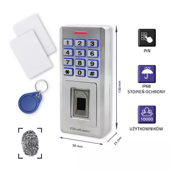 Pirkstu nospiedumu un RFID koda slēdzene QOLTEC 52447 ar IP68 aizsardzību