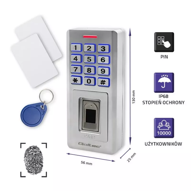 Pirkstu nospiedumu un RFID koda slēdzene QOLTEC 52447 ar IP68 aizsardzību