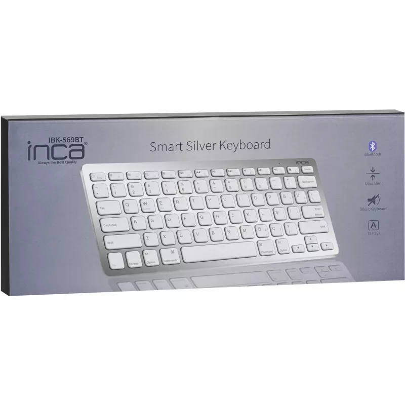 Bezvadu tastatūra Inca IBK-569BT Bluetooth 78 taustiņi Metāliski sudraba