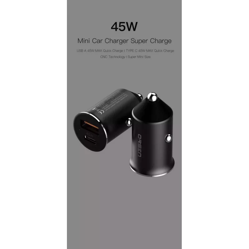 Auto lādētājs Orsen C8 45W — 45 W USB-C PD ātrā uzlāde, melns