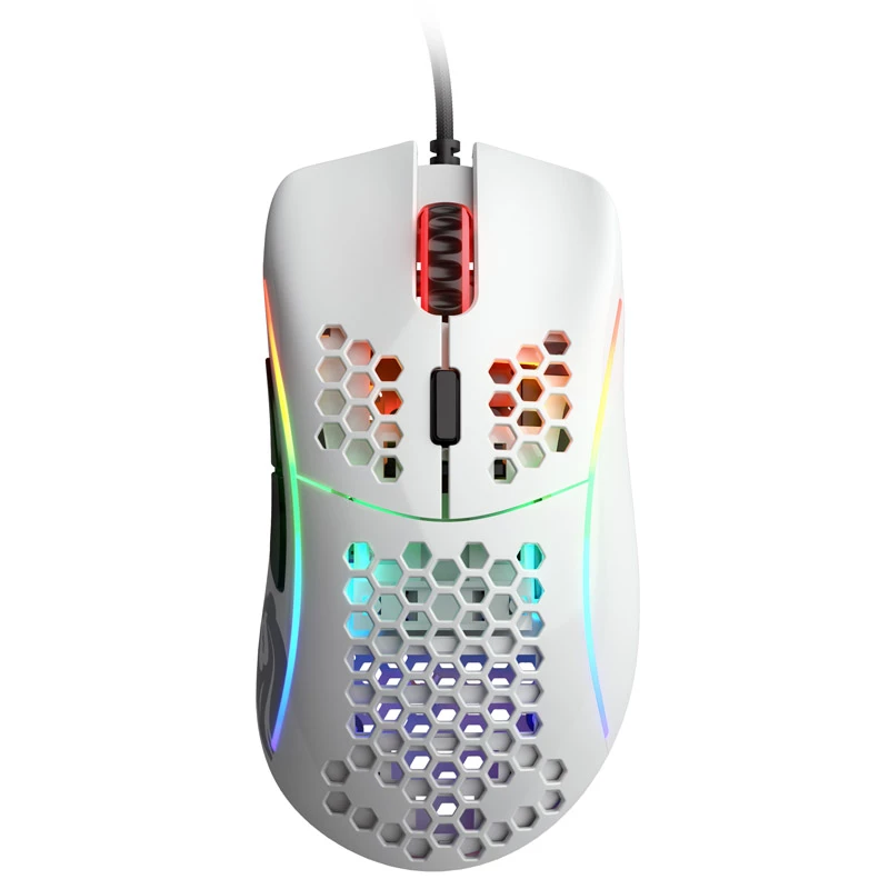 Glorious Model D gaming pele - Balta, spīdīga + Grip Tape - melna