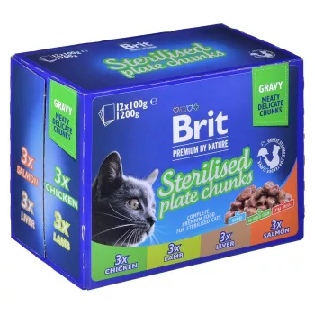 BRIT Premium Cat Sterilised Plate - mitrā kaķu barība - 12x100g