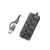USB3.2 Gen1 HUB, 4xUSB-A ar ieslēgšanas/izslēgšanas slēdzi
