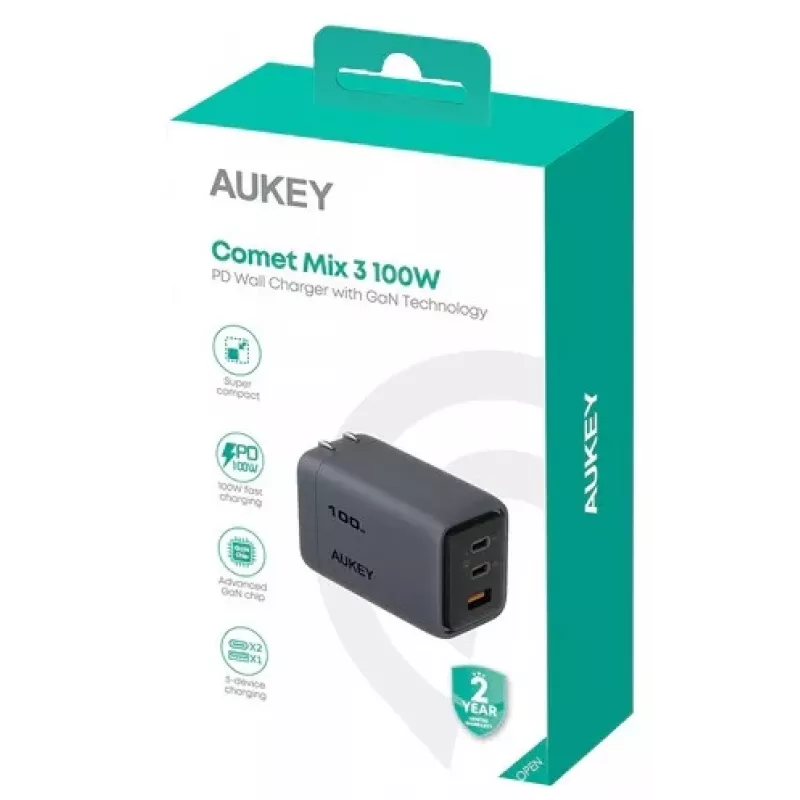 Comet Mix 3 sienas lādētājs PA-C5 3xUSB (2xUSB-C un 1xUSB-A) 100W 5A QC5.0 PD3.0 AFC PPS FCP SCP