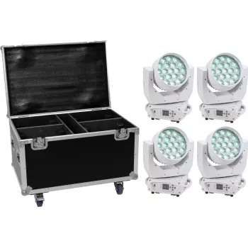 LED gaismas komplekts EUROLITE TMH-X4 balta – 4 gaismekļi ar transportēšanas koferi un riteņiem